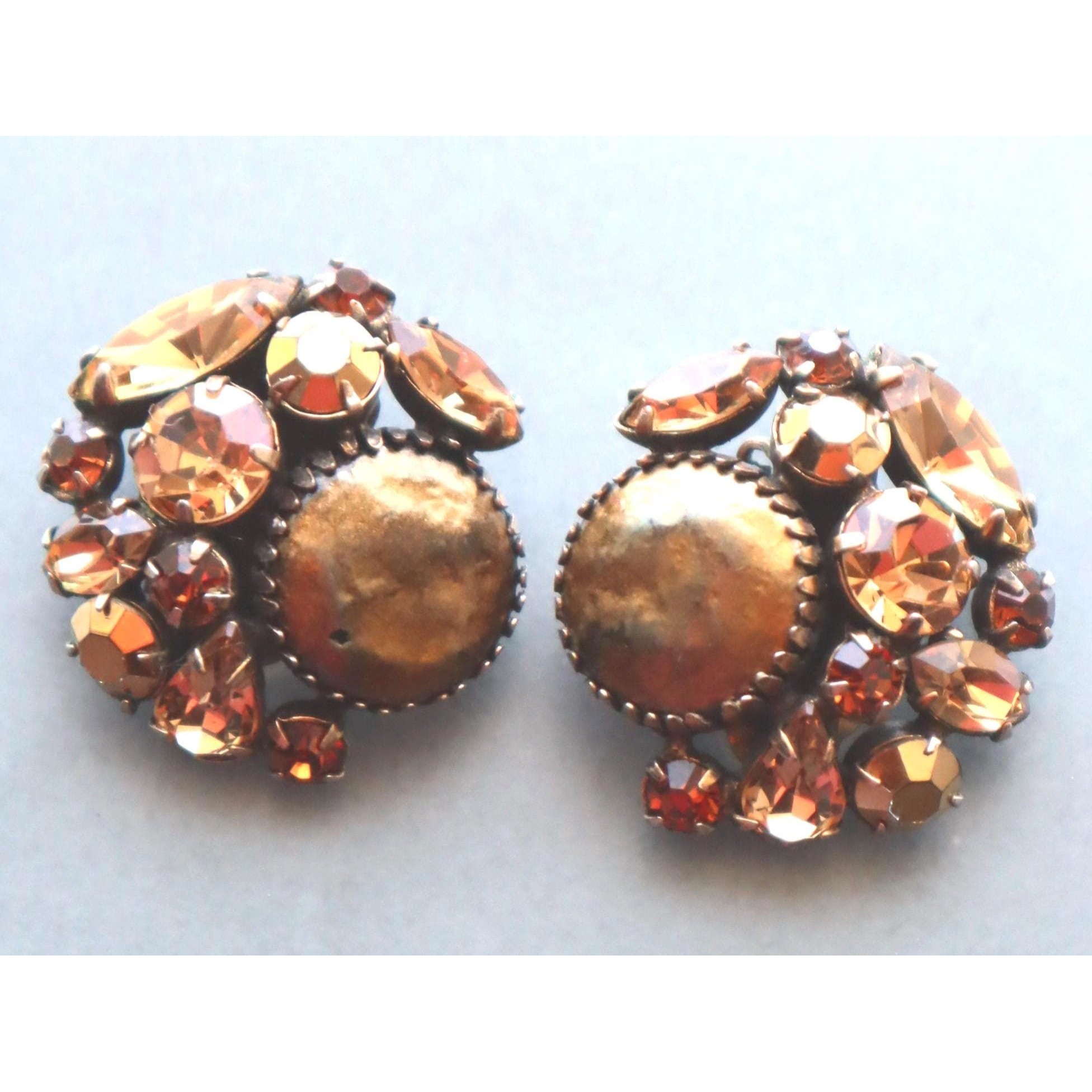 Vintage Regency Topaz Rhinestone Pearl Earrings